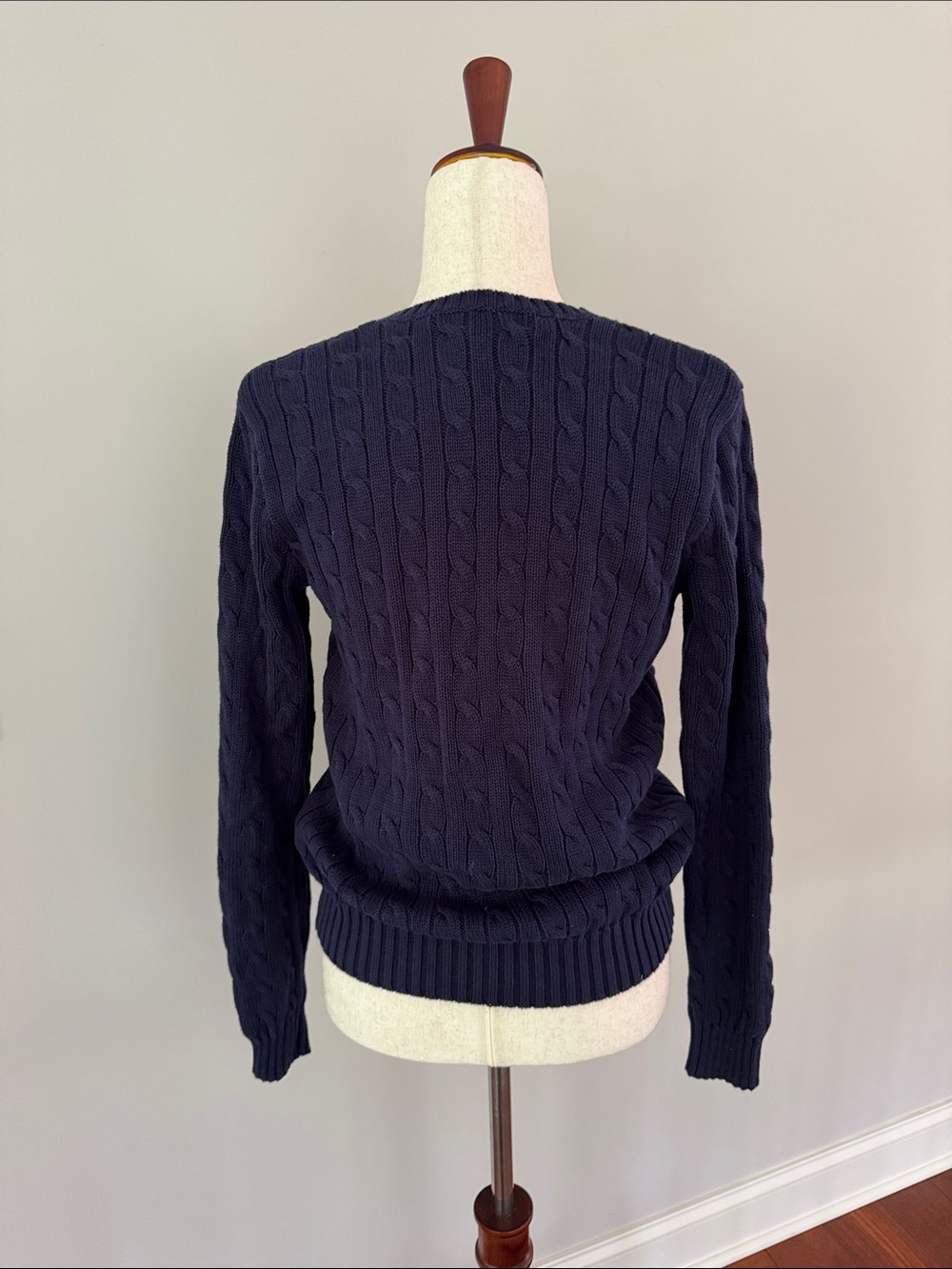 Ralph Lauren Navy Cable-Knit V-Neck Sweater - Picture 2 of 6